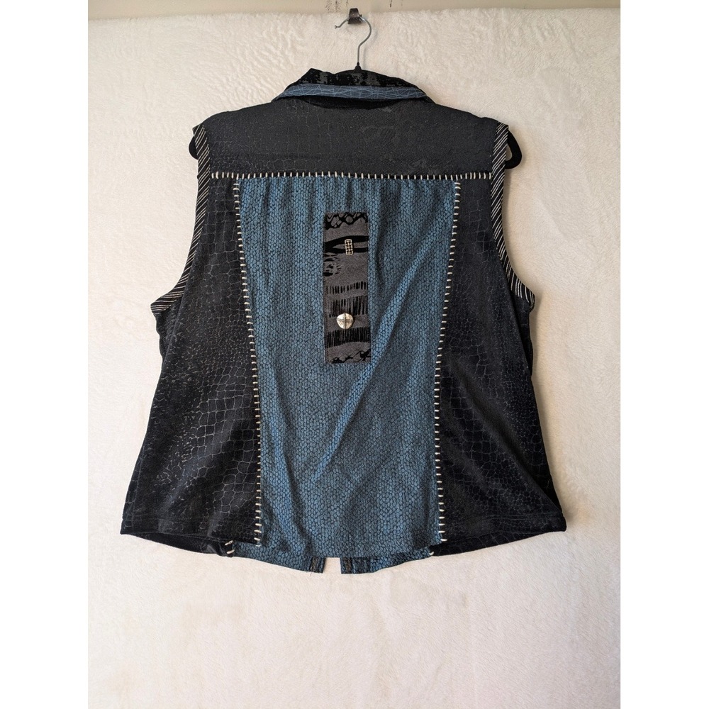 90s Kd. Spring Patchwork Full Zip Vest Medium Bla… - image 7